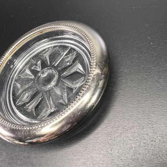 Vintage Silver Plate Trim Glass Coasters Set Of 4 Made In Italy - Picture 4 of 8